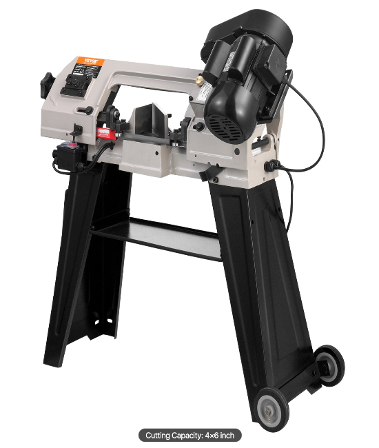 industrial 2-position horizontal band saw for cutting metal wood and plastic in fabrication shops and workshops
