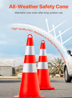Orange 28-inch traffic safety cones creating a protected construction work zone.