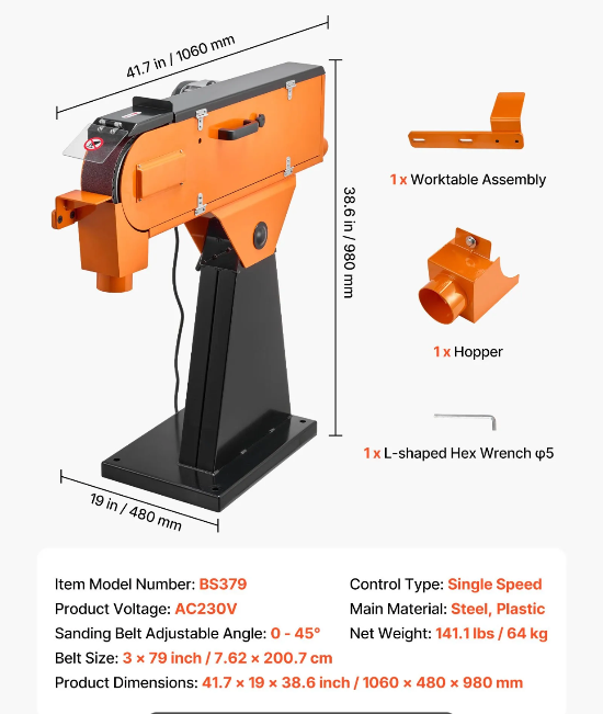 Adjustable angle industrial belt grinder for bevel grinding and precision shaping