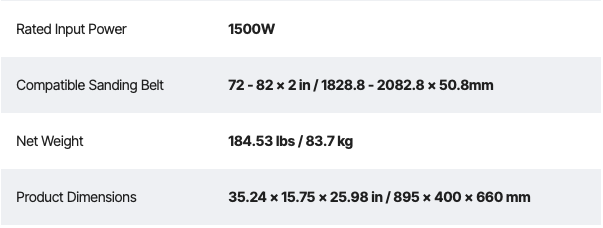 Technical specifications of a sanding belt on a white background