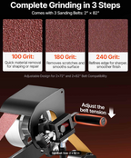Side view of adjustable speed belt grinder with heavy-duty steel frame construction
