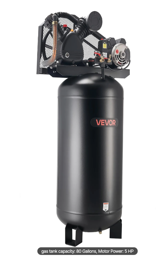 Industrial shop air compressor for pneumatic tools and equipment