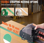 Portable battery-powered strapping machine used in distribution centers
