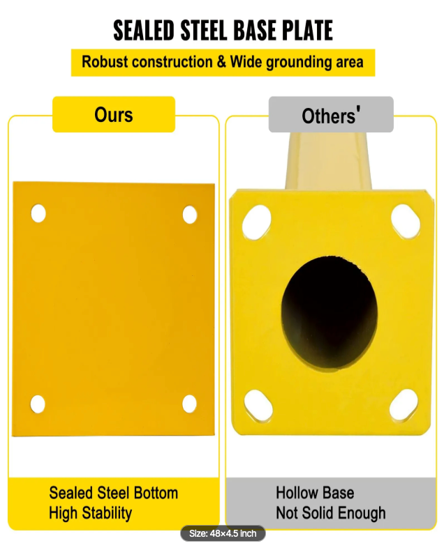 48-inch protective bollard installed at a commercial building corner to reduce damage from vehicle strikes.