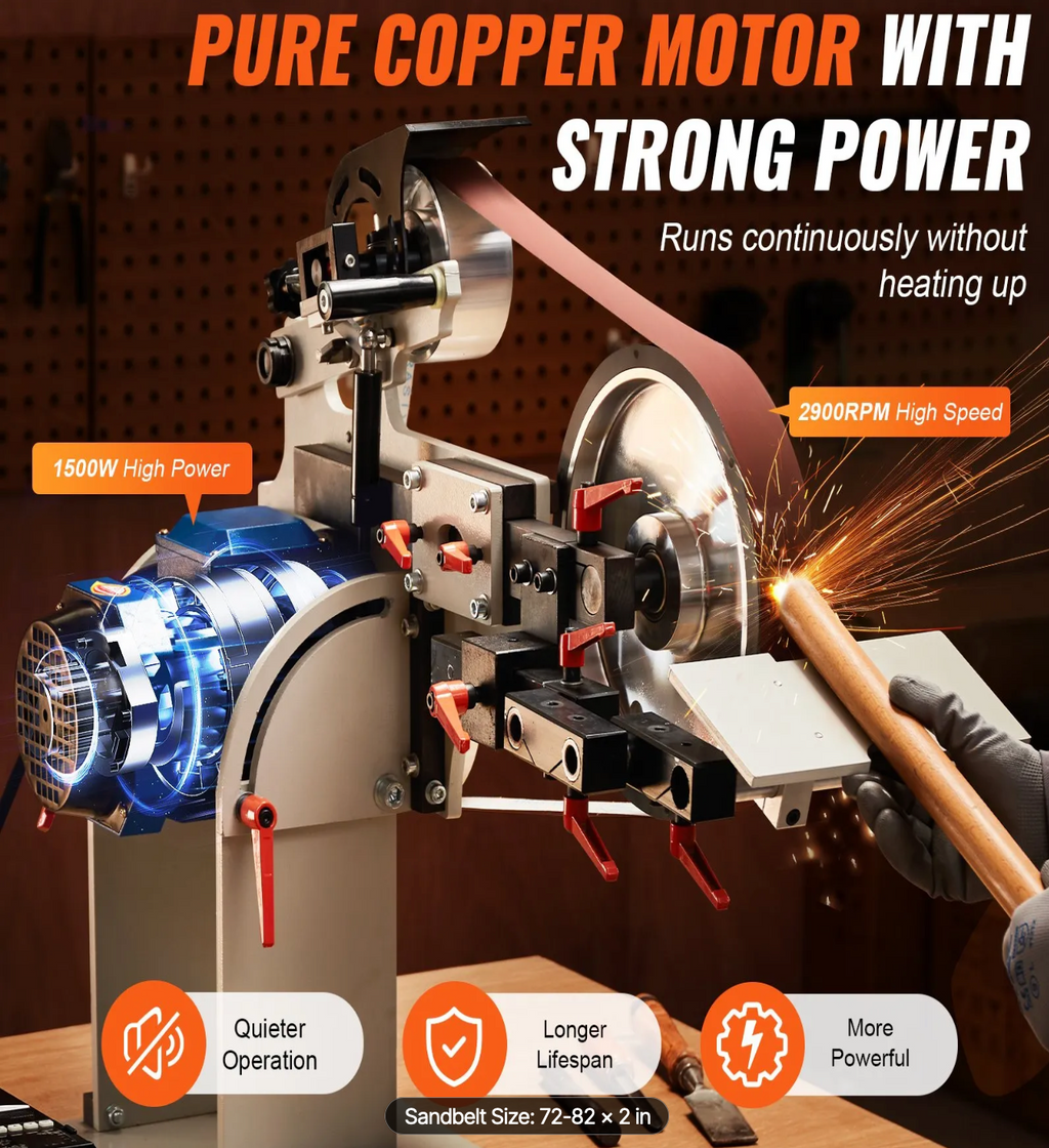 Copper motor with sparks and text highlighting features on a dark background