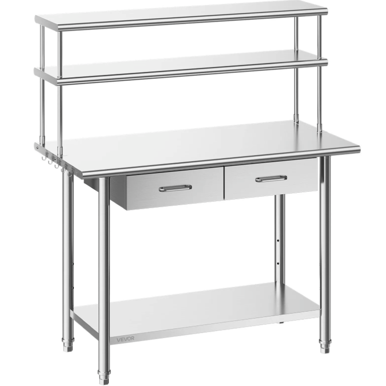 Heavy duty stainless steel prep table for restaurant kitchen workspace