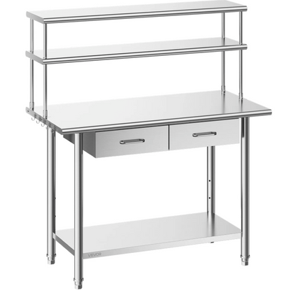 Heavy duty stainless steel prep table for restaurant kitchen workspace