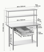 Smooth stainless steel food prep surface on commercial work table 