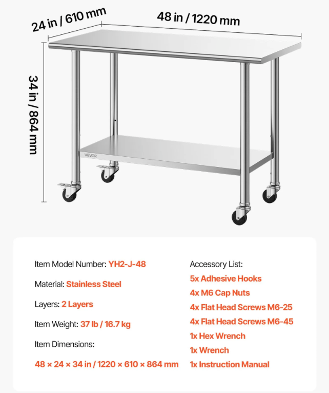 Industrial stainless steel packing station table