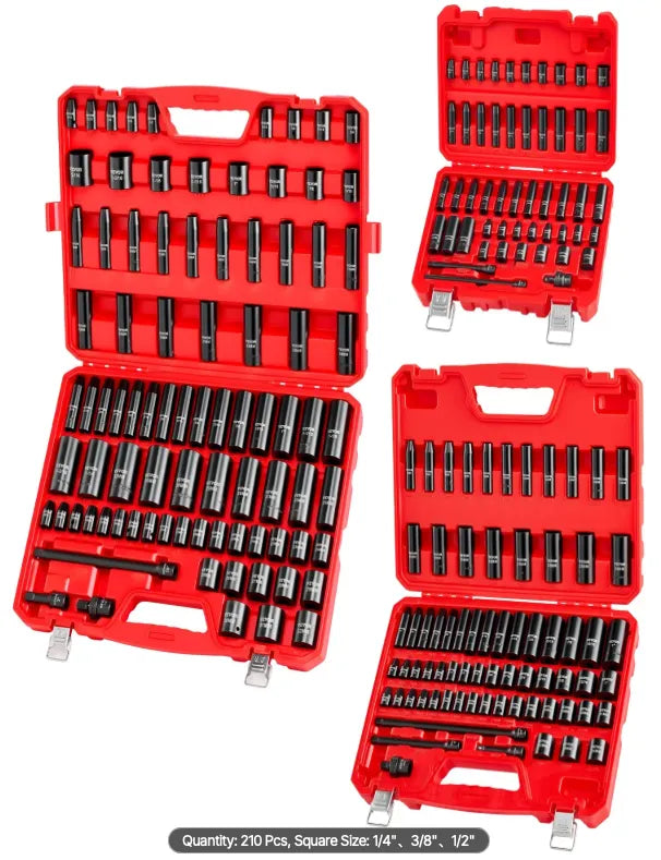 Professional socket set including both metric and SAE sizes for automotive and mechanical repair work.