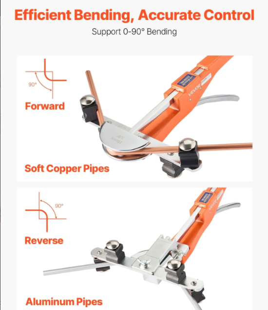 Compact copper tubing bender tool for HVAC technicians