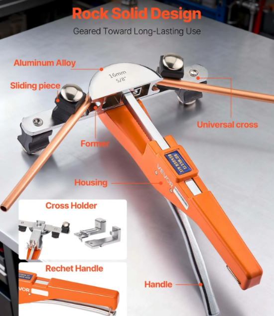 HVAC tubing bender for copper and aluminum tube installation