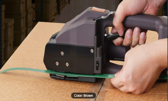 Digital pallet strapping tool creating consistent strap tension for freight shipments