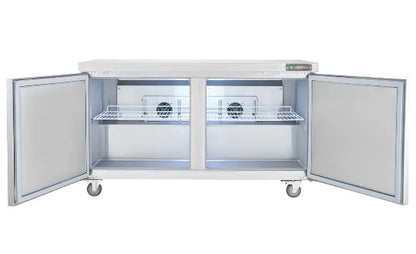 Large capacity commercial 2 door refrigerator with adjustable shelves and organized food storage