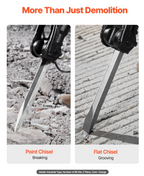 Electric jack hammer breaking concrete on commercial construction site
