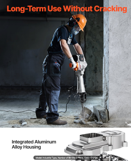 Ergonomic electric concrete breaker with shock absorbing handle design