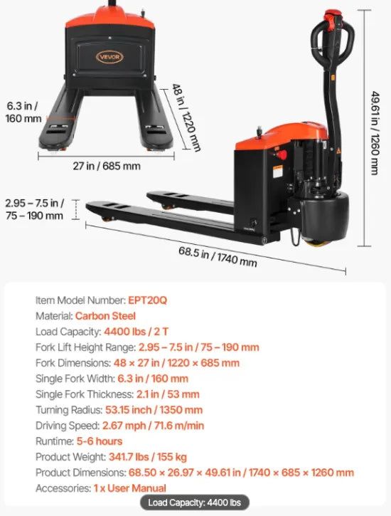 Battery-powered pallet jack transporting production materials throughout an industrial manufacturing facility.