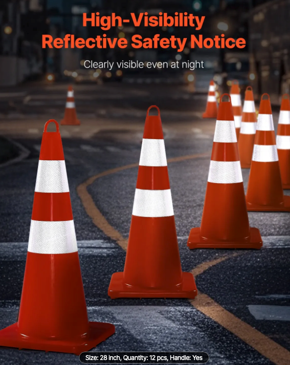Bright orange traffic cones organizing pedestrian traffic during a public event.