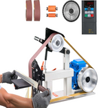 Heavy-duty belt grinder designed for industrial metal fabrication and finishing applications
