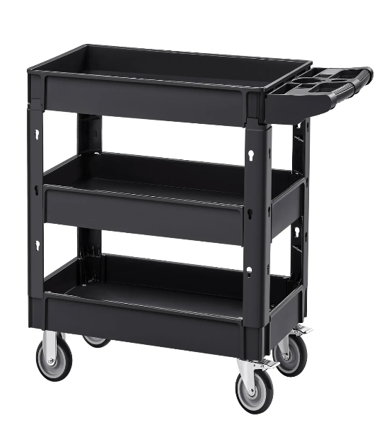 industrial rolling utility cart used for moving parts, supplies, and inventory in warehouse operations