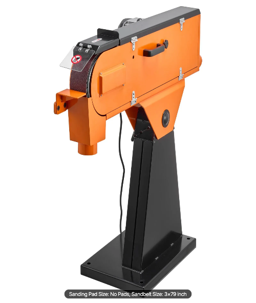 Heavy-duty metal belt sander with large 3 x 79 inch abrasive belt for material removal