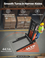 Professional-grade semi-electric pallet stacker improving warehouse productivity through efficient pallet lifting and storage.