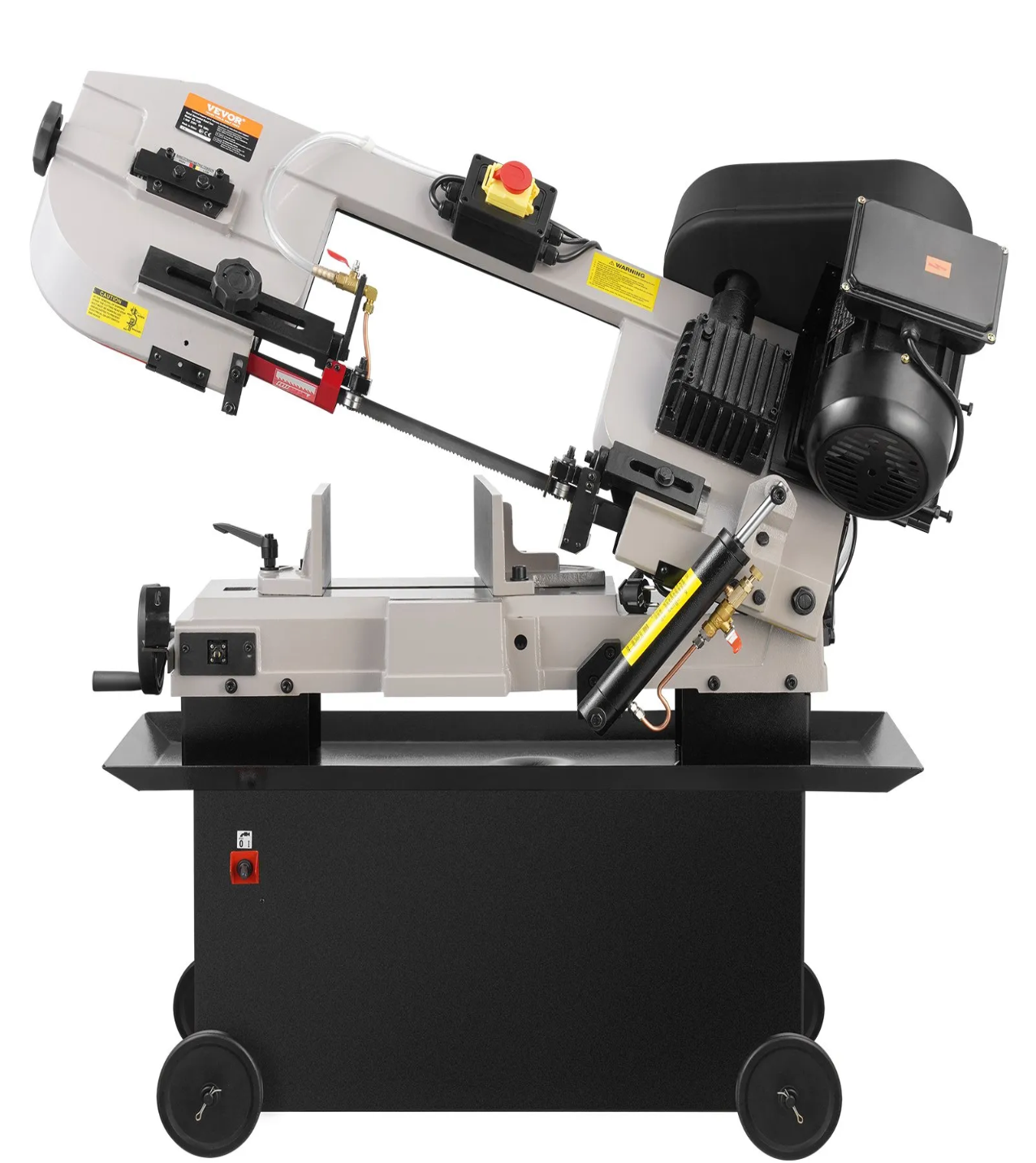 heavy-duty quick lock vise securing metal stock in 7x12 horizontal band saw for precise cutting
