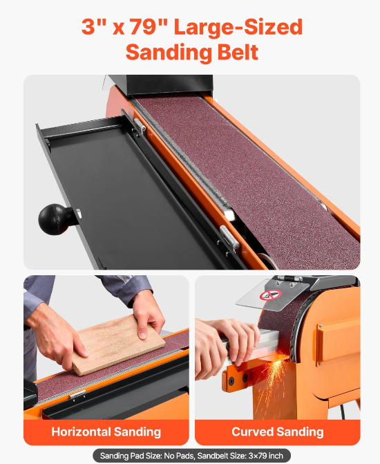 Sanding belt with horizontal and curved sanding capabilities.