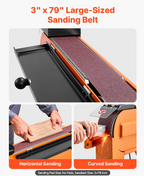 Sanding belt with horizontal and curved sanding capabilities.