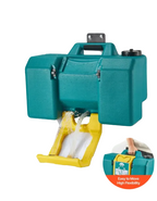 Portable emergency eyewash station used in a manufacturing facility to support workplace safety.