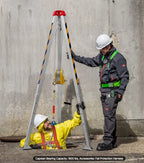 Safety harness connected to fall protection system in industrial work environment.
Image 3 Title: Roofing Safety Harness Protection