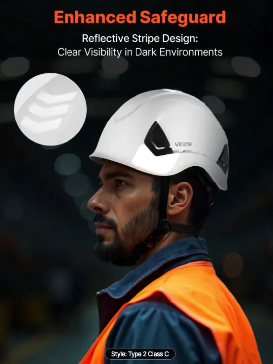 Industrial employee wearing a safety hard hat in a manufacturing facility.