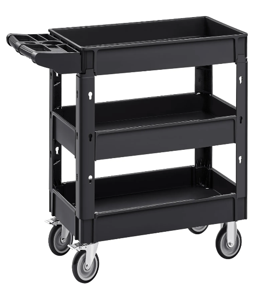 heavy duty industrial utility cart transporting tools and materials in manufacturing and production environments