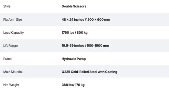 Hydraulic lift table supporting maintenance equipment and repair operations.
