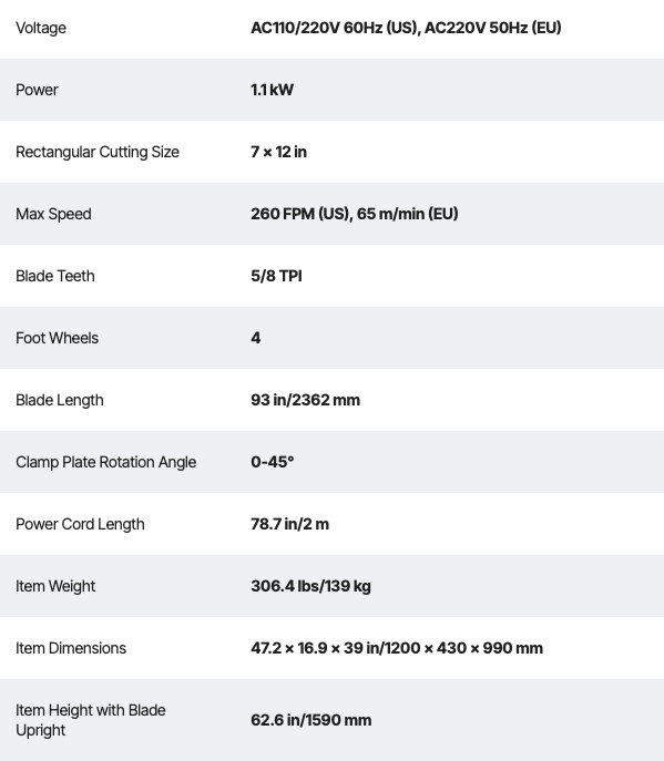 Technical specifications of a machine on a white background