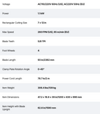 Technical specifications of a machine on a white background