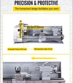 Metal lathe with labeled features 