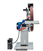 Belt sander machine with sanding belt and control panel on a white background