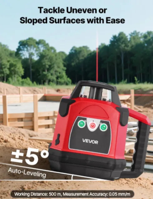 Self-leveling laser level system used for drainage layout, slope measurement, and grading applications.