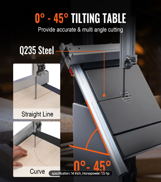 Tilting table with Q235 Steel construction and angle indicators 