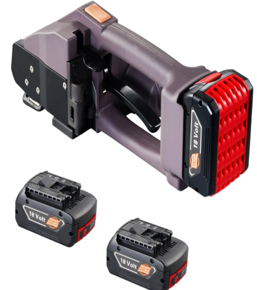 Portable electric pallet strapper securing shipping pallets with digital tension control

