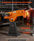 Professional belt grinder used for weld cleanup, deburring, and surface finishing