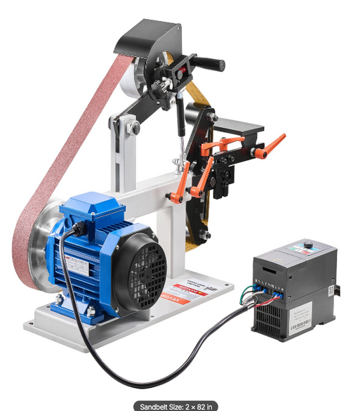 Professional metalworking belt grinder with adjustable speed control for precision grinding