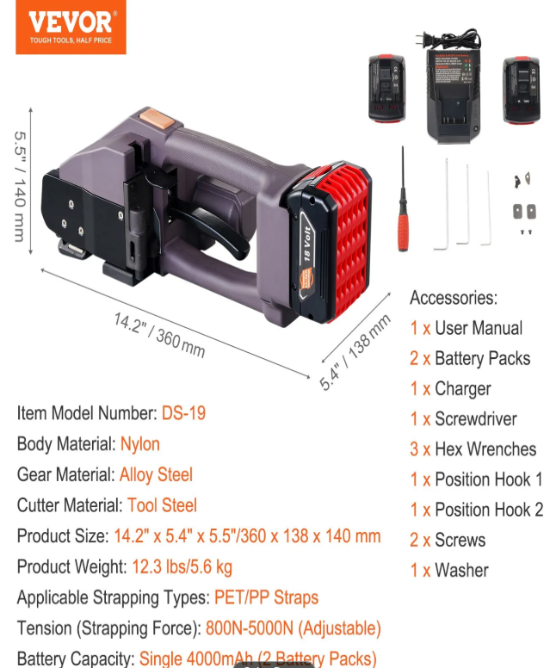 Electric pallet banding tool helping stabilize freight during transportation