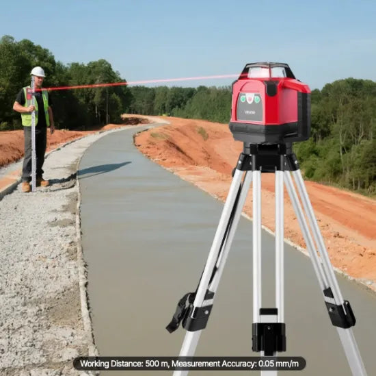 Self-leveling rotary laser transit helping contractors perform site grading and land leveling with precision.