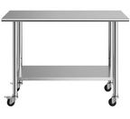 Commercial stainless steel work table for industrial production facility