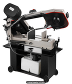 horizontal band saw cutting steel tubing with controlled feed system for accurate fabrication cuts