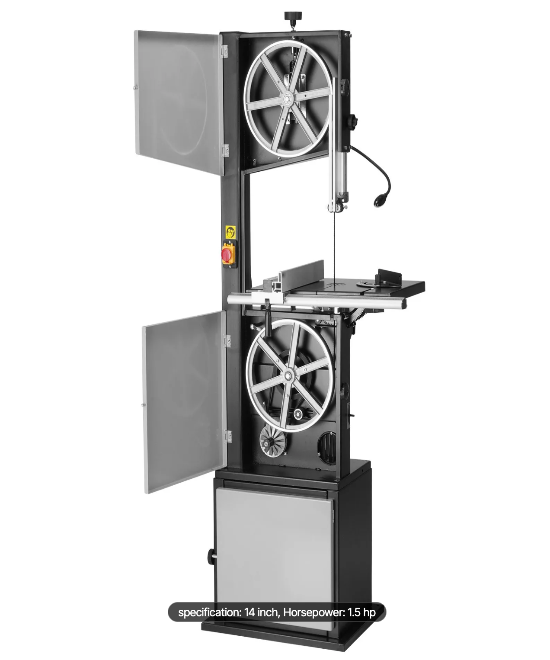 Front angle view of a variable-speed benchtop metal bandsaw for steel and aluminum cutting