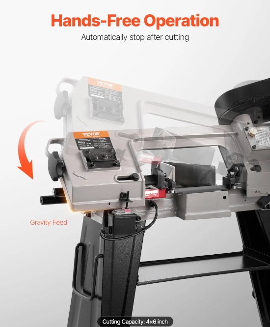 dual position band saw in vertical mode used for wood plastic and detailed fabrication cutting