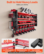Industrial-grade wall mount storage rack designed for cordless power tools and accessories